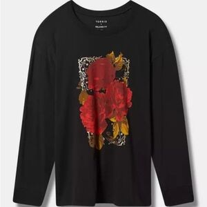 NWT Torrid 5X Flourish Relax Fit Cotton Crew Neck Drop Long Sleeve Tee